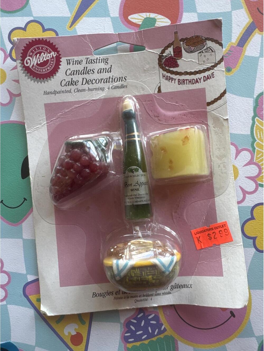 Wilton Wine Tasting Cake Candles Decorations 4pc NOS 1999 Vintage Handpainted